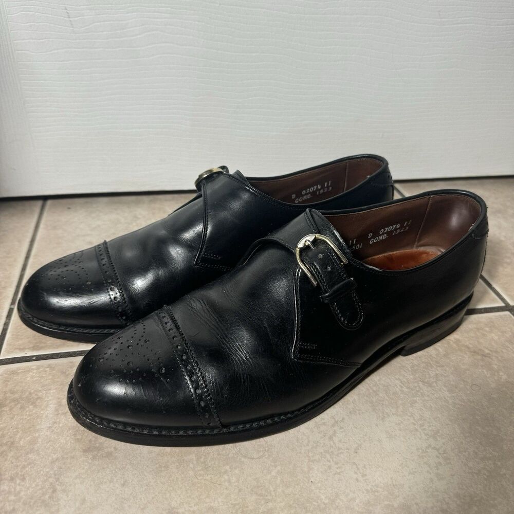 Allen Edmonds Men’s 11 D Monk Strap ‘Hillsboro’ Black Leather Cap Buckle Oxfords